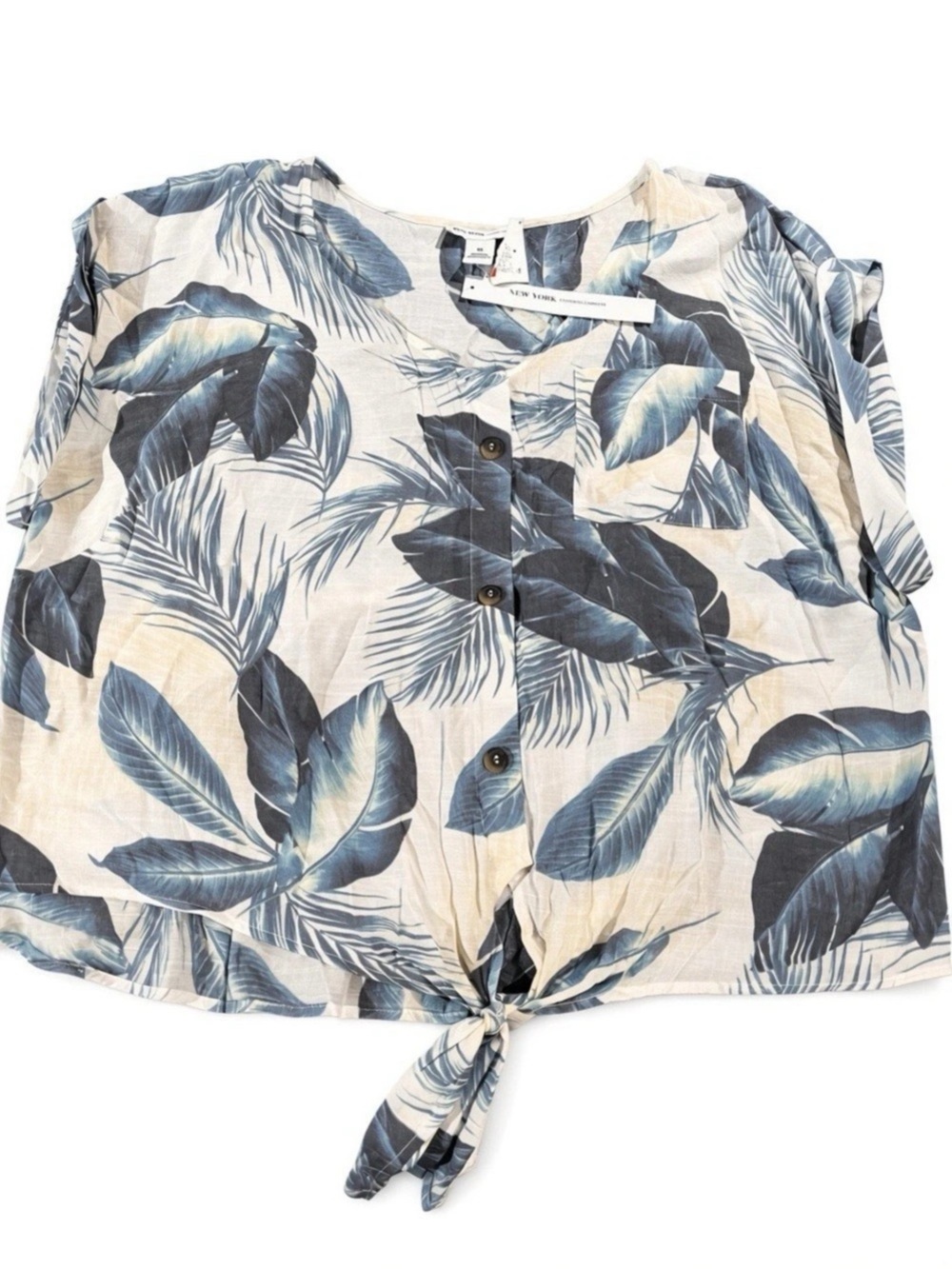 New York Clothing Company Tropical Leaf Print Tie-Front Top Womens 3X Plus Size